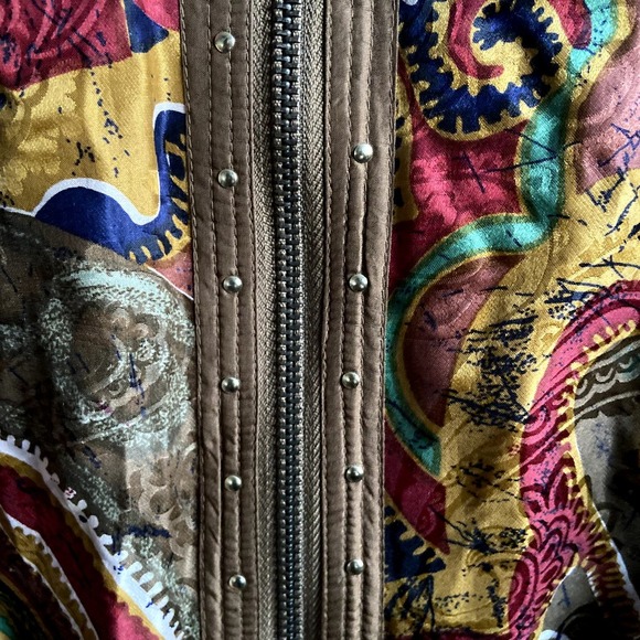 Women's Mureli Vintage Silk Print Studded Bomber Jacket Size Small - Picture 4 of 6